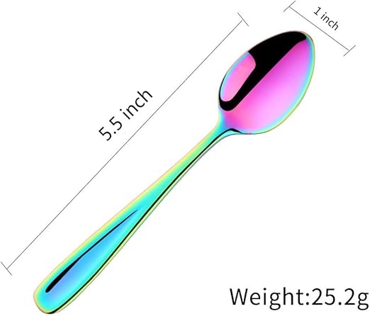 SBOMHS Teaspoons Set of 8 Coloured Coffee Spoons Stainless Steel Dessert Spoons 5.5 Inch/14 CM