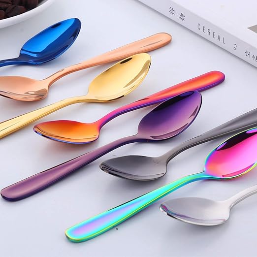SBOMHS Teaspoons Set of 8 Coloured Coffee Spoons Stainless Steel Dessert Spoons 5.5 Inch/14 CM