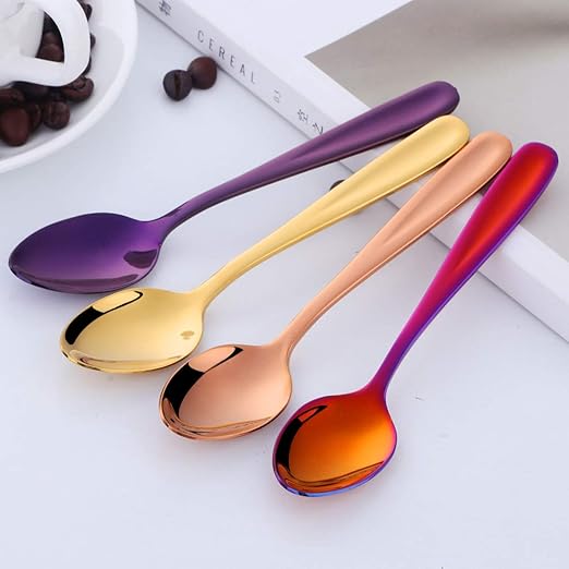 SBOMHS Teaspoons Set of 8 Coloured Coffee Spoons Stainless Steel Dessert Spoons 5.5 Inch/14 CM